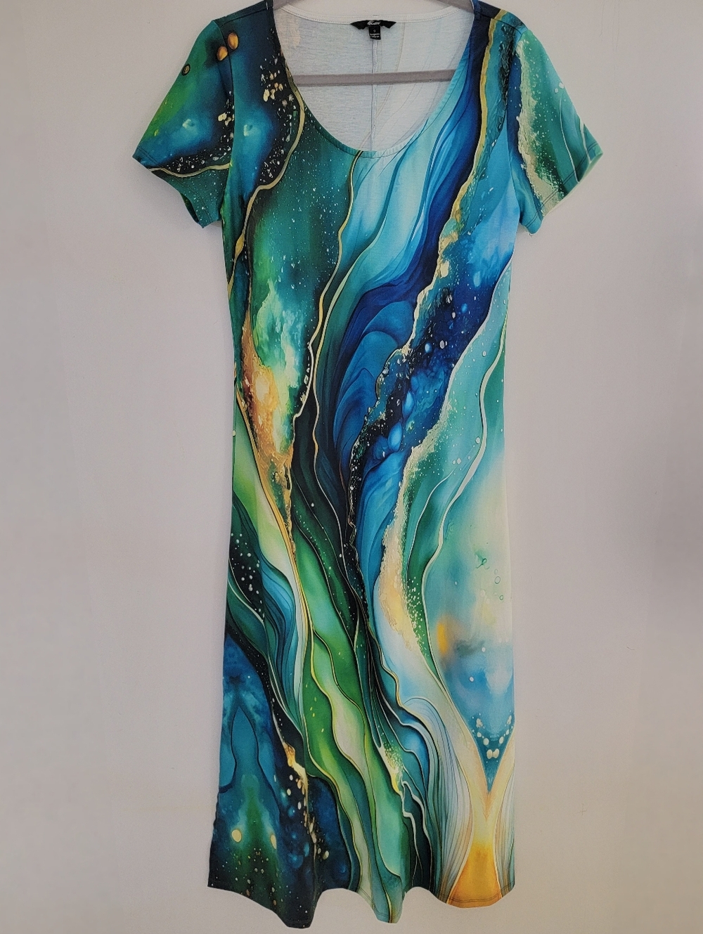 Shall We Vibrant Blue-Green Abstract Geode Maxi Dress Small